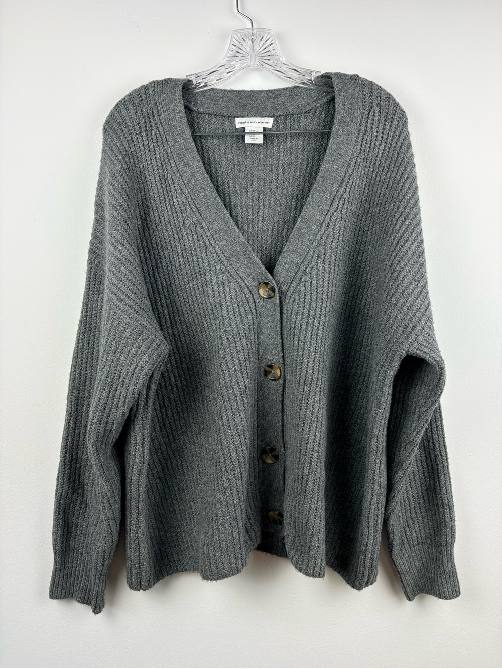 Cupcakes And Cashmere Ribbed Knit Grandpa Cardigan Sweater Gray Women’s Size XL